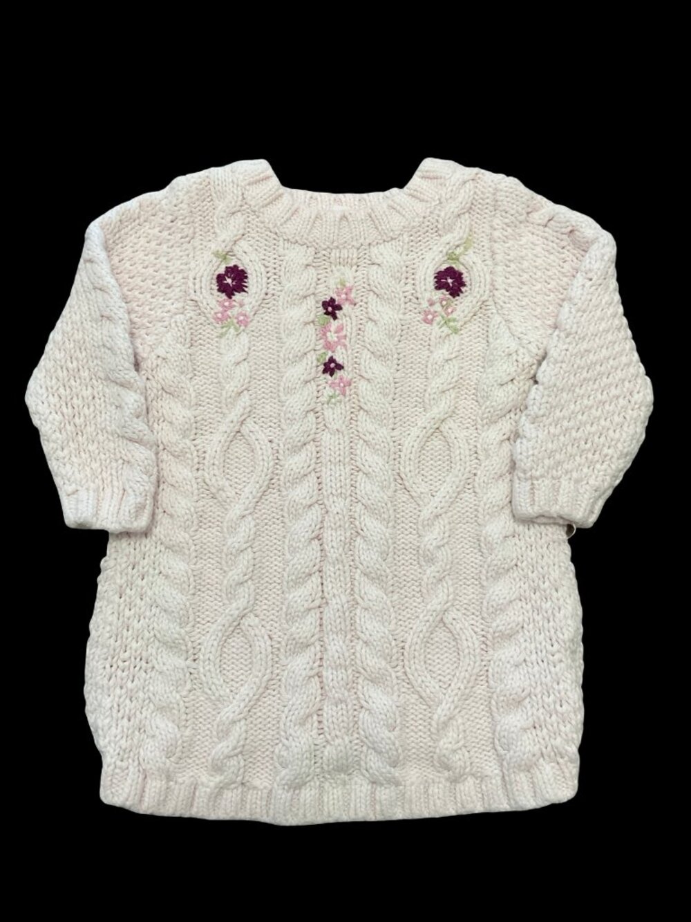 Pink Cable Knit Dress w/ Floral Embroidery